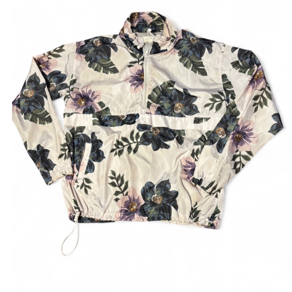 Floral Print Botanical cream Women's rain pullover Jacket